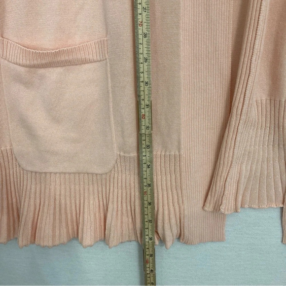 Isaac Mizrahi Pink Blush Ultra Soft Ruffle Open Front Long Cardigan 2X - Picture 6 of 9